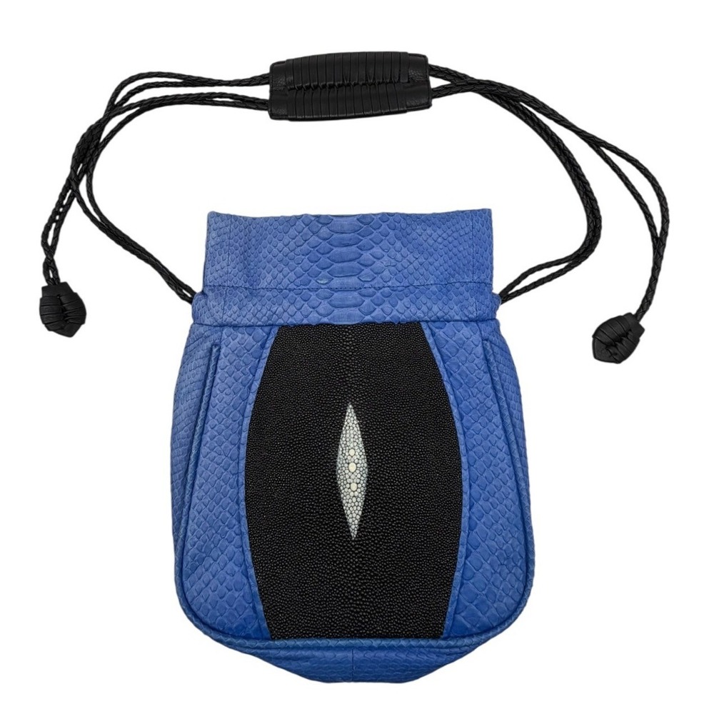 Khirma Eliazov Mignonne Pouch Blue Python Stingray Drawstring Crossbody Bag Mini - Picture 2 of 12